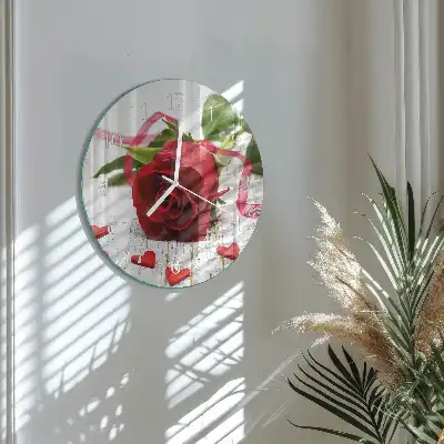 Kulaté skleněné hodiny na zeď Růže