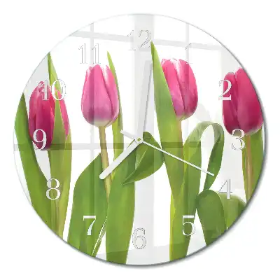 Hodiny na skle kulaté Tulipány