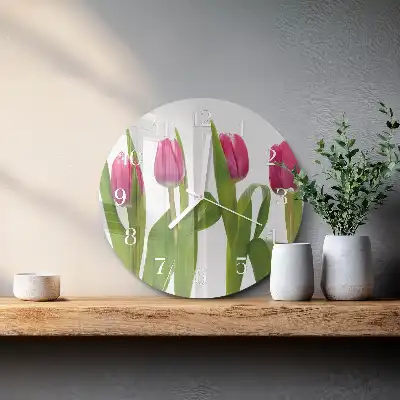 Hodiny na skle kulaté Tulipány