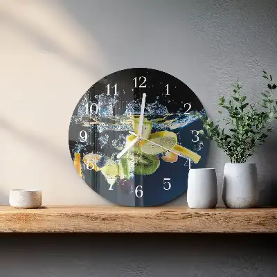 Kulaté skleněné hodiny na stěnu Ovoce
