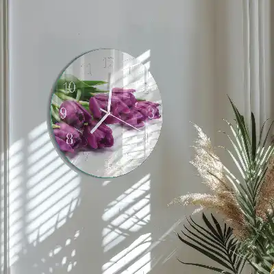 Nástěnné hodiny skleněné kulaté Tulipány