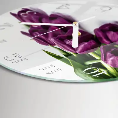 Nástěnné hodiny skleněné kulaté Tulipány