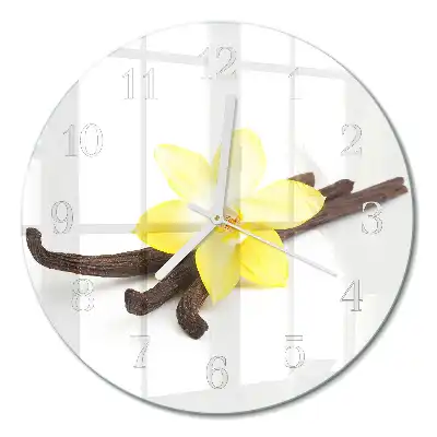 Nástěnné hodiny skleněné kulaté Vanilková orchidej