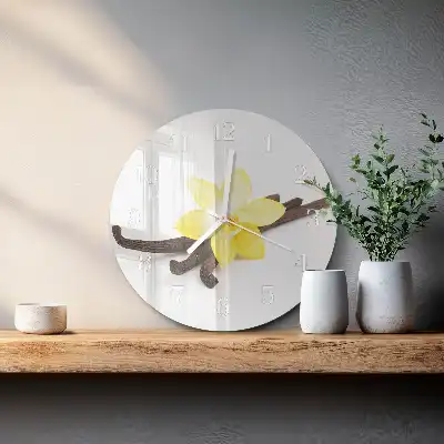 Nástěnné hodiny skleněné kulaté Vanilková orchidej