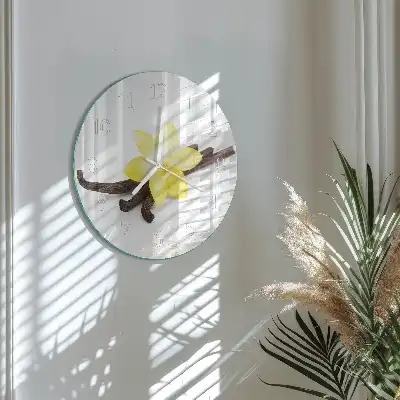 Nástěnné hodiny skleněné kulaté Vanilková orchidej