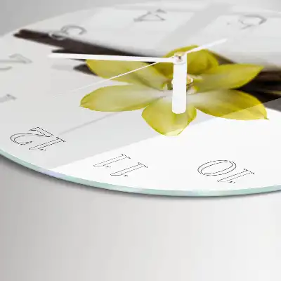 Nástěnné hodiny skleněné kulaté Vanilková orchidej
