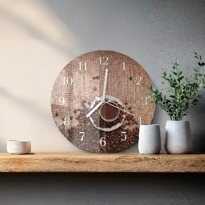 Kulaté skleněné hodiny na zeď Kávová zrna