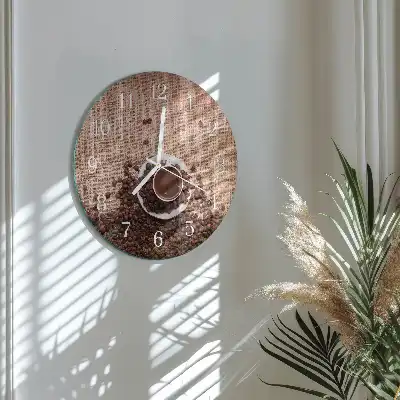 Kulaté skleněné hodiny na zeď Kávová zrna