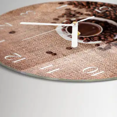 Kulaté skleněné hodiny na zeď Kávová zrna