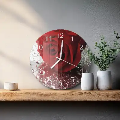 Hodiny s fotkou skleněné kulaté Růže