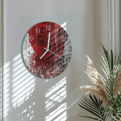 Hodiny s fotkou skleněné kulaté Růže