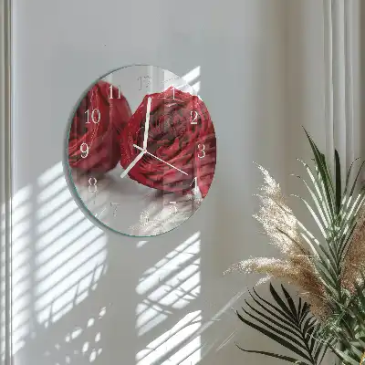 Hodiny na skle kulaté Květiny