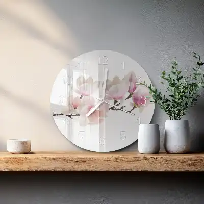 Kulaté skleněné hodiny na zeď Magnólie