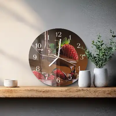 Kulaté skleněné hodiny na stěnu Jahody v čokoládě