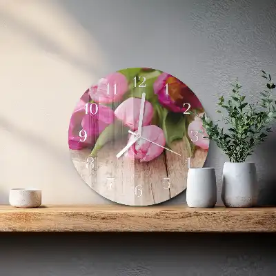 Nástěnné hodiny skleněné kulaté Tulipány