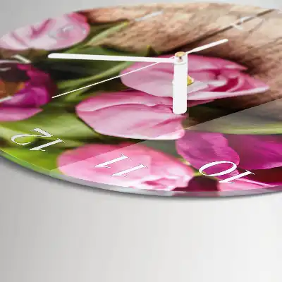 Nástěnné hodiny skleněné kulaté Tulipány