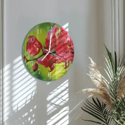 Hodiny na skle kulaté Orchidej