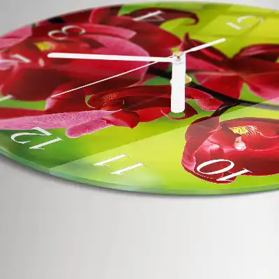 Hodiny na skle kulaté Orchidej