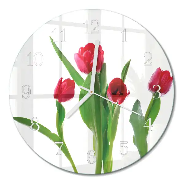 Kulaté skleněné hodiny na zeď Tulipány