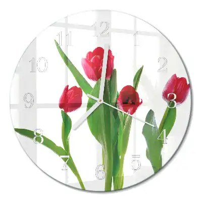 Kulaté skleněné hodiny na zeď Tulipány