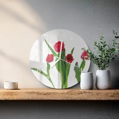 Kulaté skleněné hodiny na zeď Tulipány