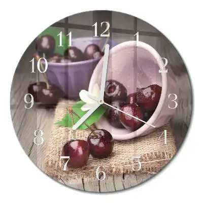 Nástěnné hodiny skleněné kulaté Burgundské třešně