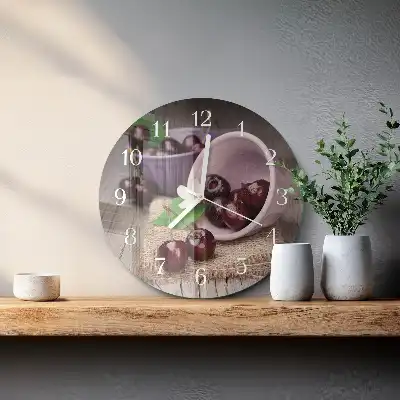 Nástěnné hodiny skleněné kulaté Burgundské třešně