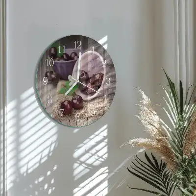 Nástěnné hodiny skleněné kulaté Burgundské třešně