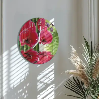 Kulaté skleněné hodiny na zeď Orchidej