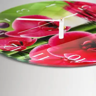 Kulaté skleněné hodiny na zeď Orchidej
