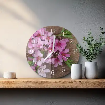 Kulaté skleněné hodiny na zeď Květiny