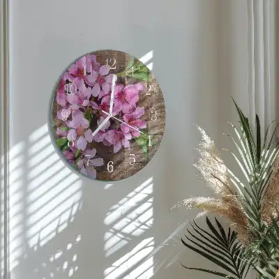 Kulaté skleněné hodiny na zeď Květiny