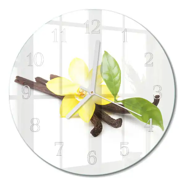 Kulaté skleněné hodiny na stěnu Vanilková orchidej