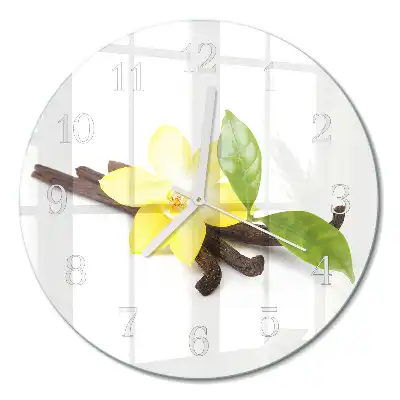 Kulaté skleněné hodiny na stěnu Vanilková orchidej