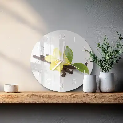 Kulaté skleněné hodiny na stěnu Vanilková orchidej