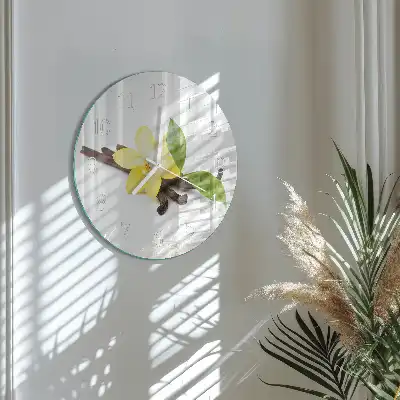 Kulaté skleněné hodiny na stěnu Vanilková orchidej