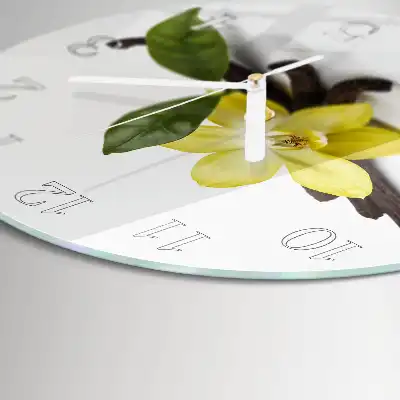 Kulaté skleněné hodiny na stěnu Vanilková orchidej