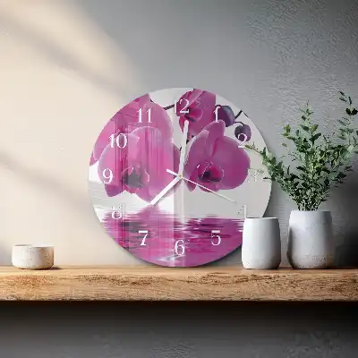 Kulaté skleněné hodiny na zeď Orchidej