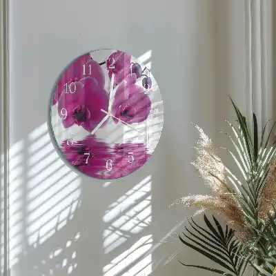 Kulaté skleněné hodiny na zeď Orchidej