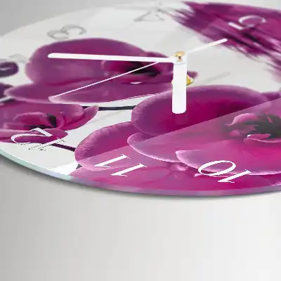 Kulaté skleněné hodiny na zeď Orchidej