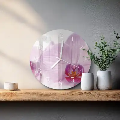 Nástěnné hodiny skleněné kulaté Orchidej