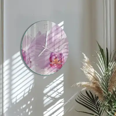 Nástěnné hodiny skleněné kulaté Orchidej