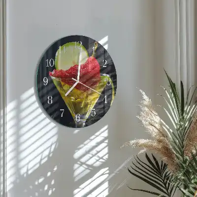 Hodiny s fotkou skleněné kulaté Koktejl