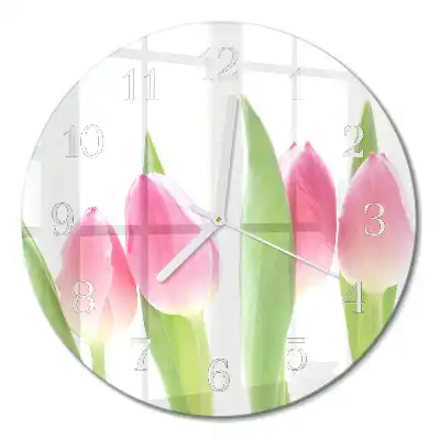 Nástěnné hodiny skleněné kulaté Tulipány