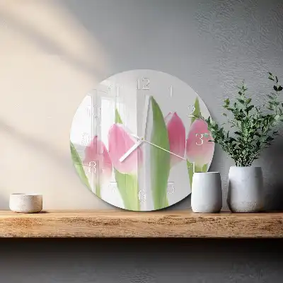 Nástěnné hodiny skleněné kulaté Tulipány