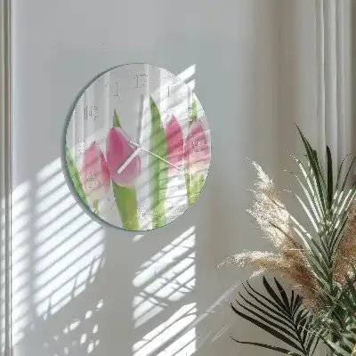 Nástěnné hodiny skleněné kulaté Tulipány