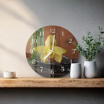 Kulaté skleněné hodiny na stěnu Bambusová orchidej