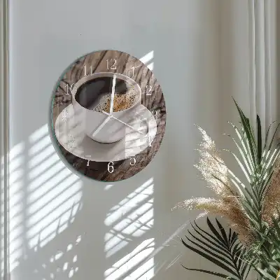 Kulaté skleněné hodiny na zeď Káva