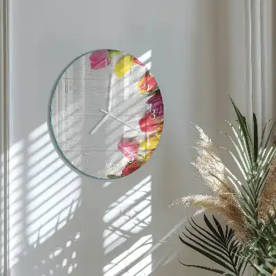 Kulaté skleněné hodiny na stěnu Tulipány