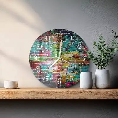 Kulaté skleněné hodiny na zeď Cihlový